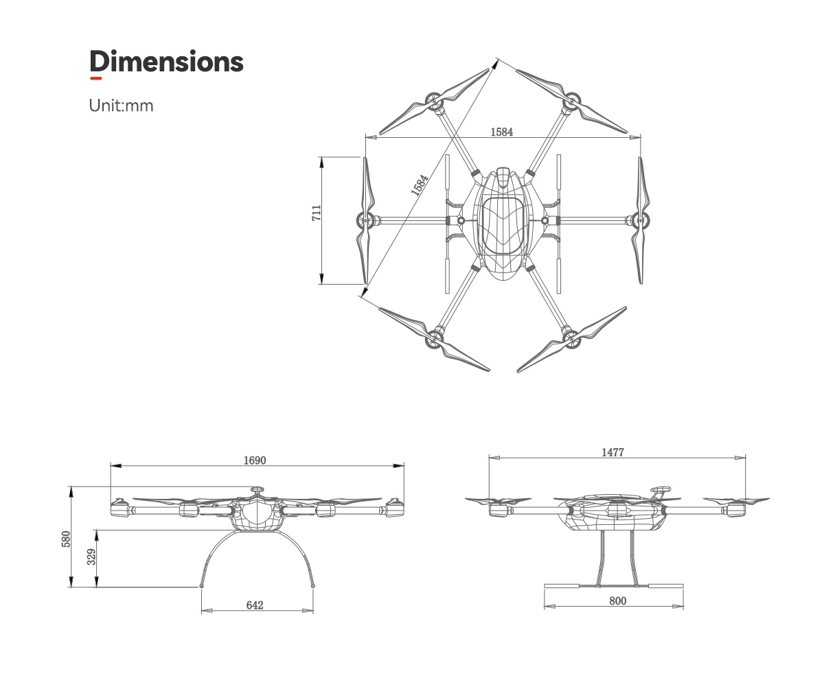 China Moneypro MHT160 Heavy-lift Hexacopter Drone with 1600mm Wheelbase and 120min Flight Time