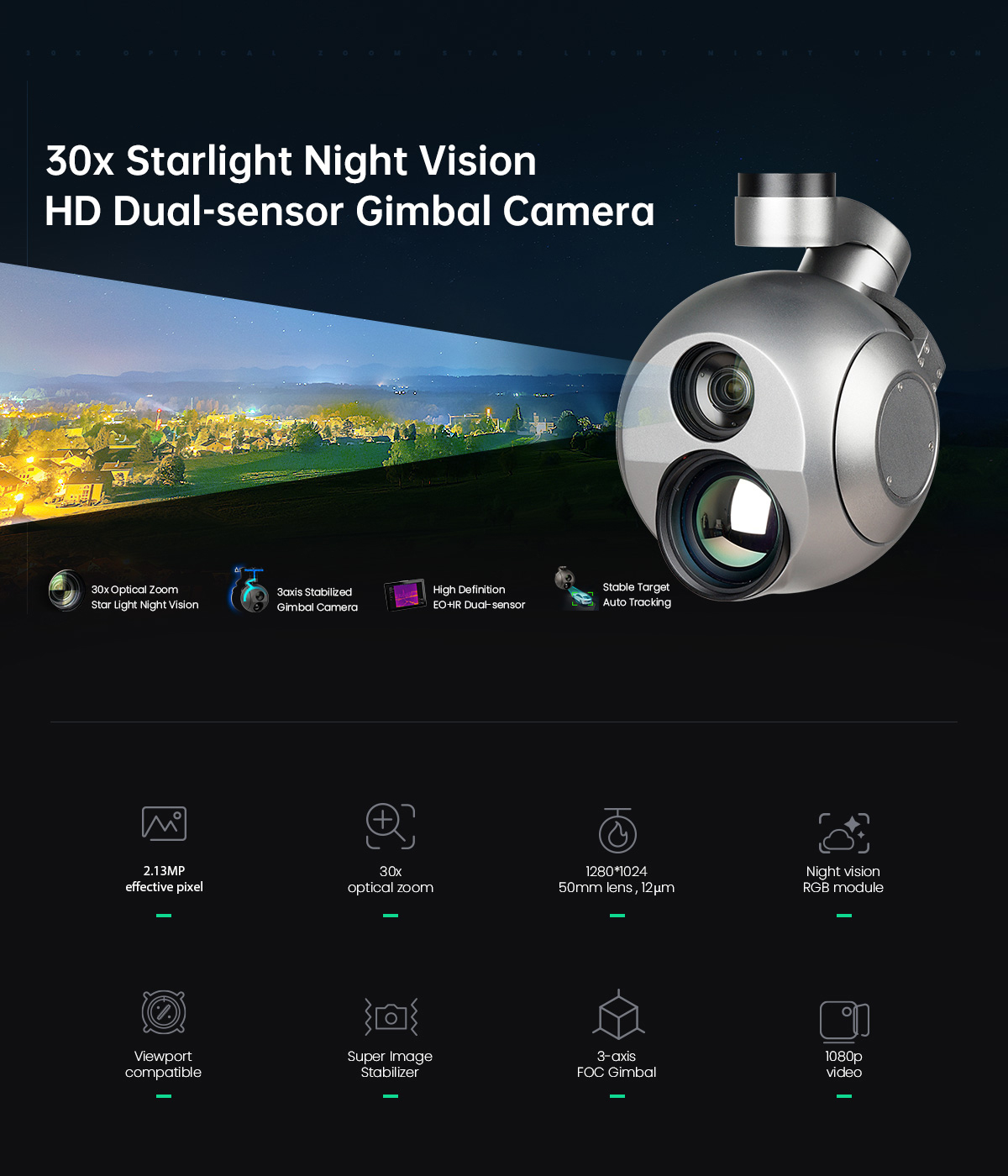 China Moneypro M30TIR Pro 1280 IR thermal Camera 30x Starlight Night Vision High-level Dual-sensor Tracking Payload Camera