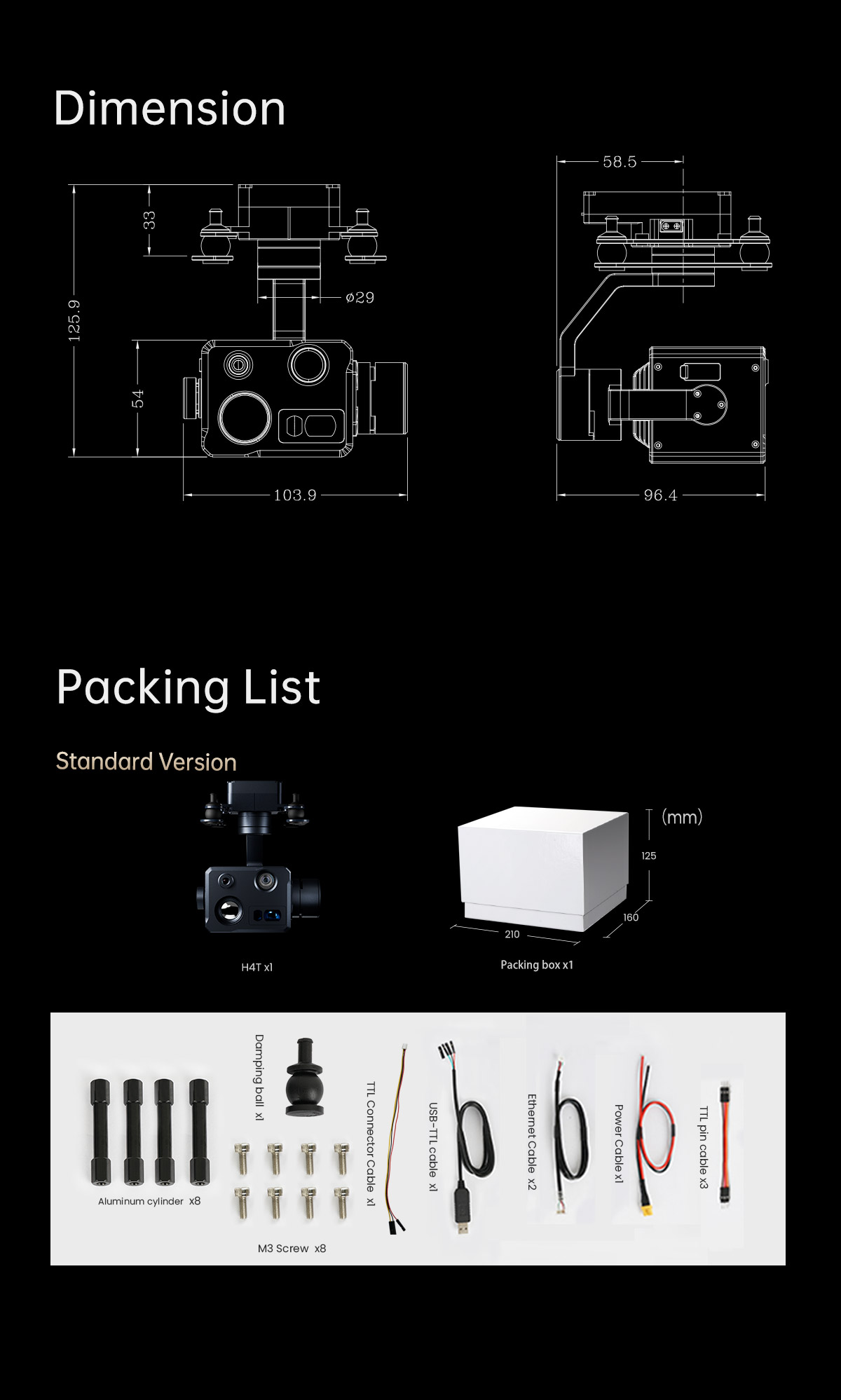 China Moneypro M4T Series Mini 3-Axis 8K Quad-Sensor AI Gimbal Camera