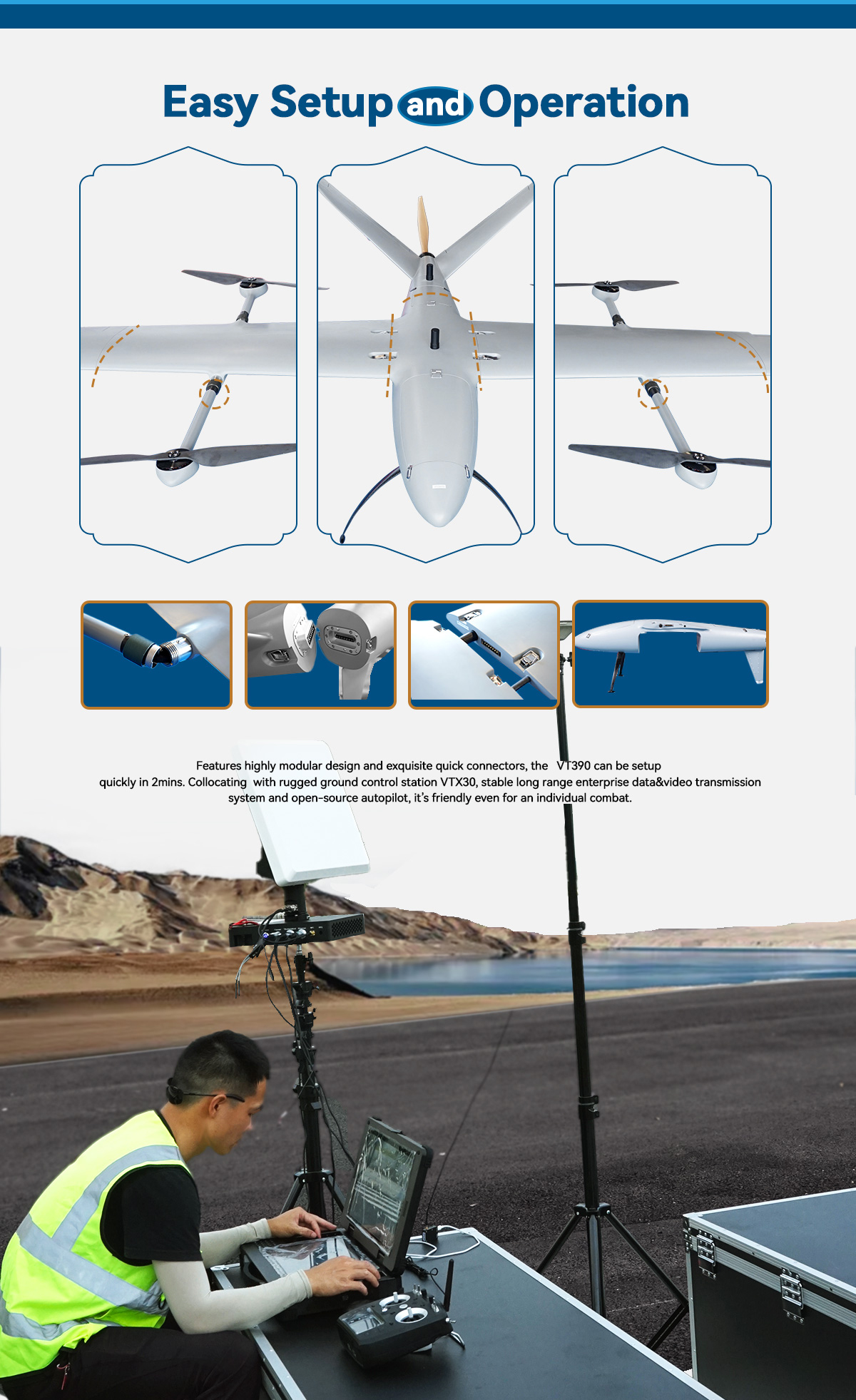 MVT390 E-Vtol Fixed Wings Long Endurance Modular Design For Multipurpose