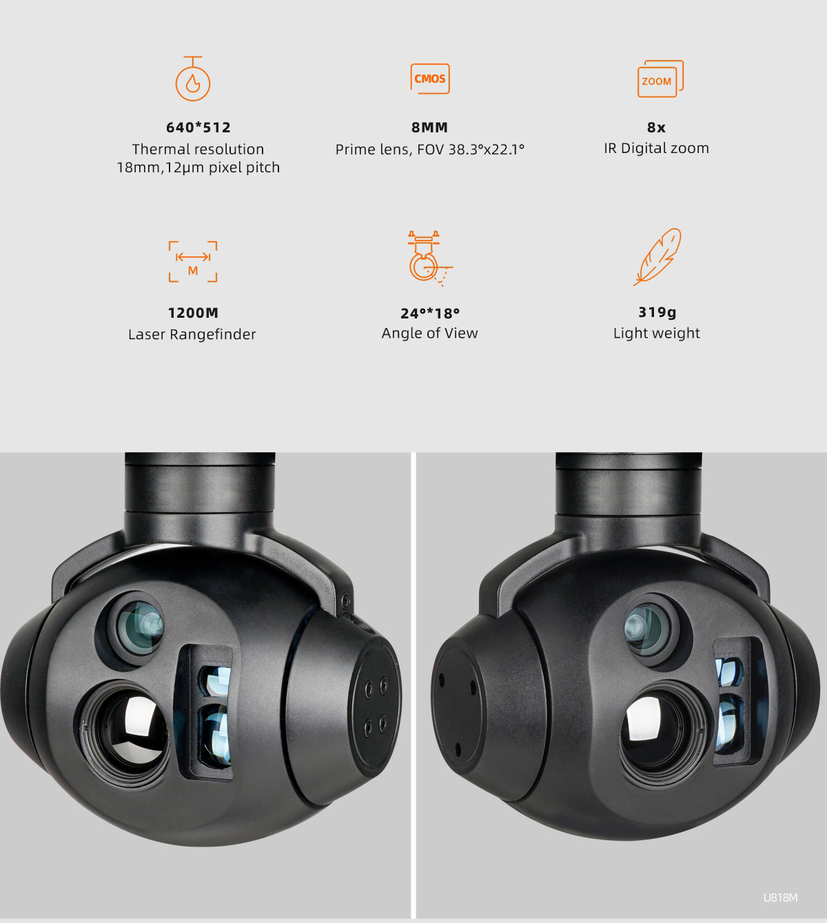 China Moneypro M818M Triple Sensors EO + IR +LRF(1200M) Object Tracking Gimbal Camera