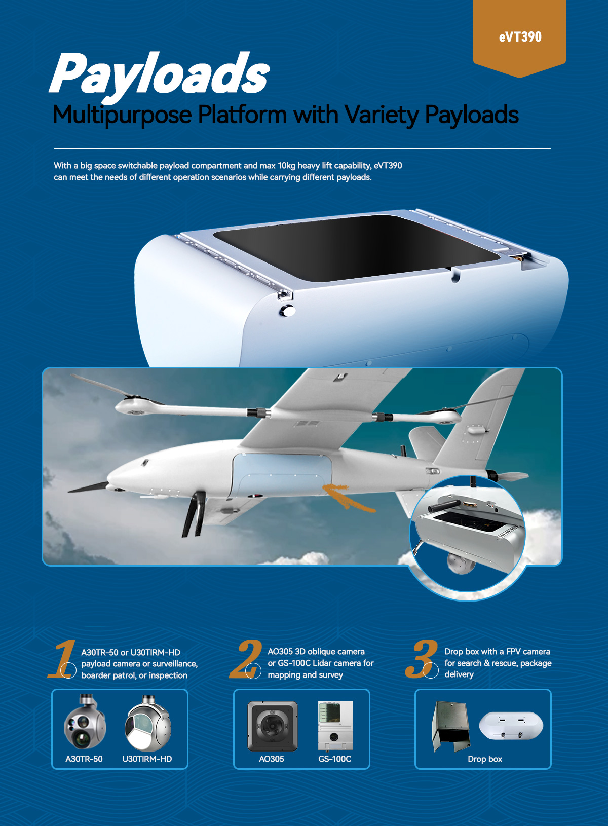 MVT390 E-Vtol Fixed Wings Long Endurance Modular Design For Multipurpose