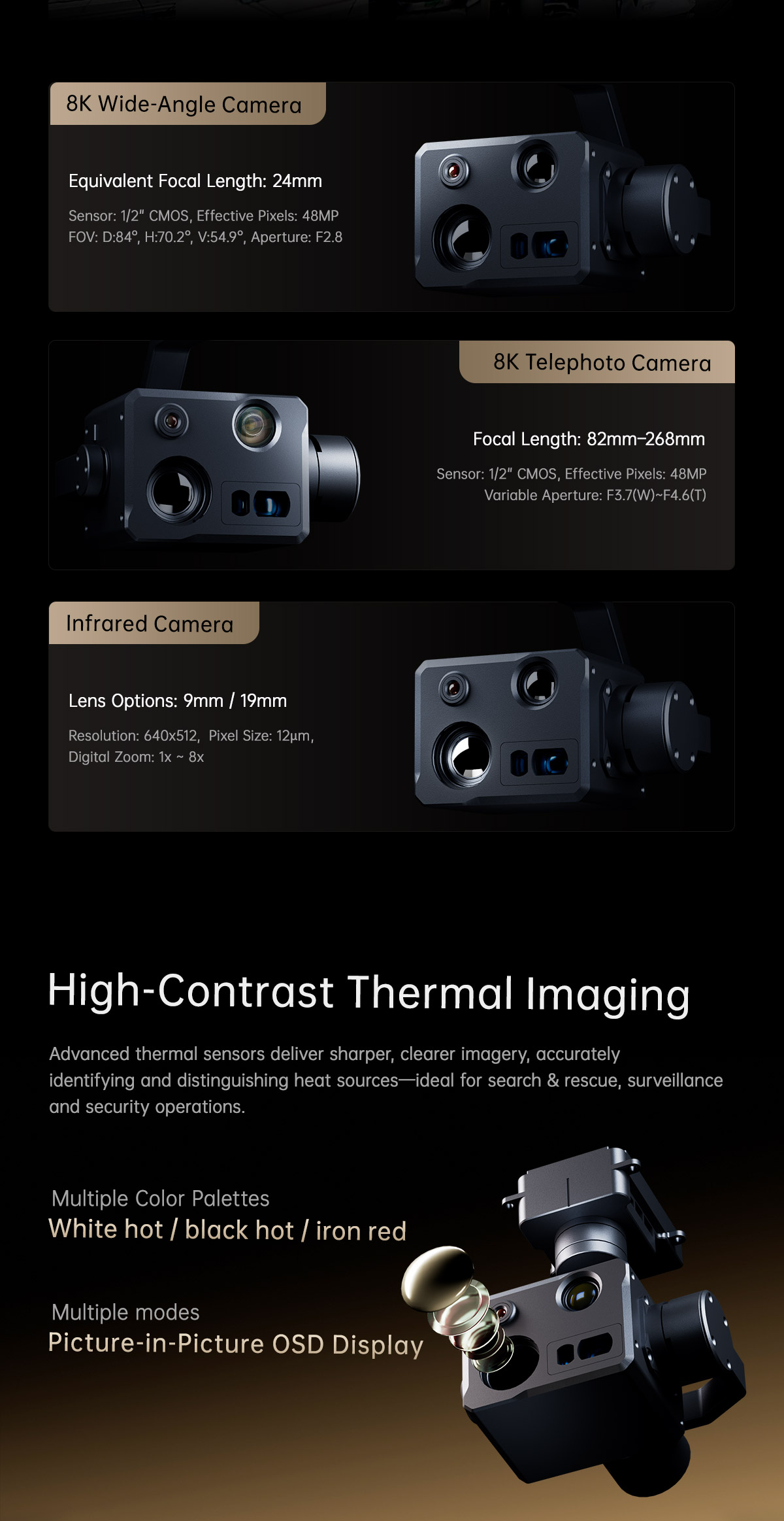 China Moneypro M4T Series Mini 3-Axis 8K Quad-Sensor AI Gimbal Camera