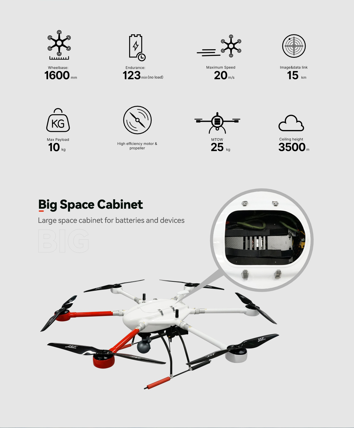 China Moneypro MHT160 Heavy-lift Hexacopter Drone with 1600mm Wheelbase and 120min Flight Time