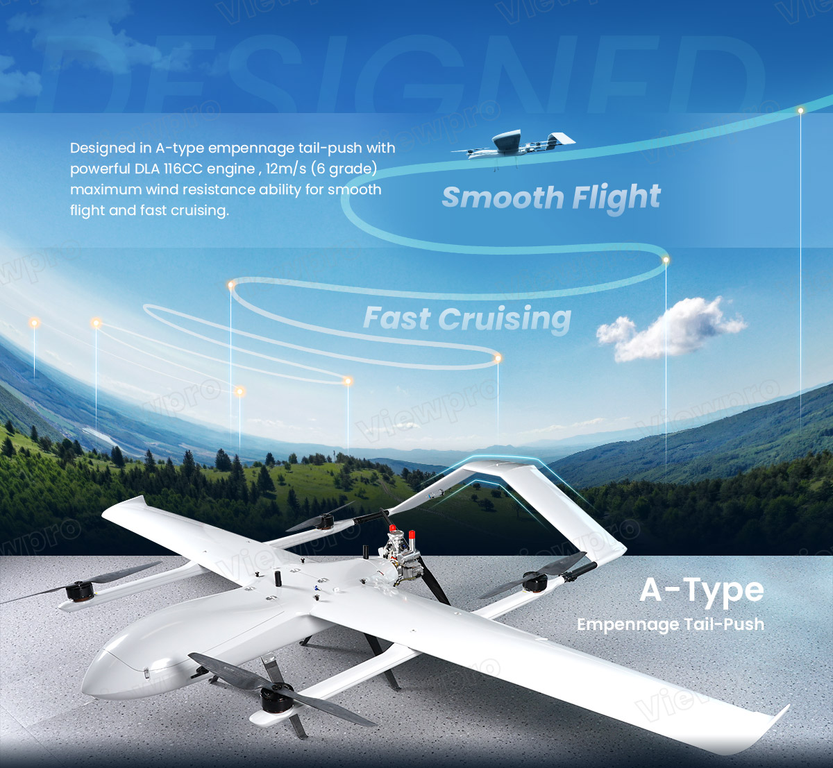 China Moneypro MVT380 Heavy Lift Hybrid VTOL Fixed Wing with 3.8m Wingspan EFI Engine10kg Load Capacity