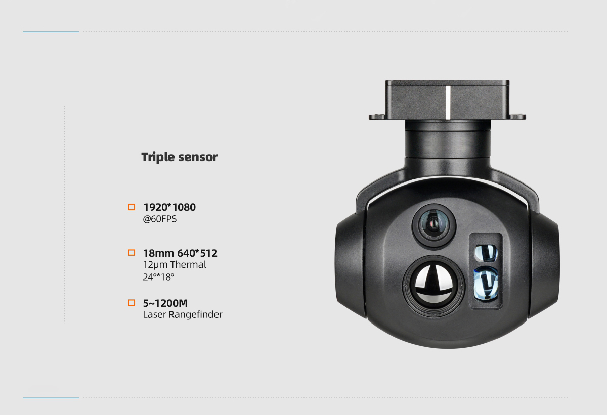 China Moneypro M818M Triple Sensors EO + IR +LRF(1200M) Object Tracking Gimbal Camera