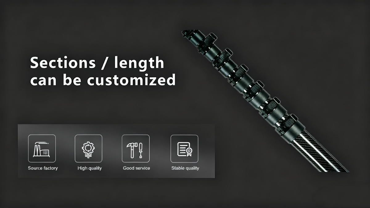 China Moneypro Telescopic Carbon Fiber Pole Tripod 4.8M/6M/8M/10M/13M