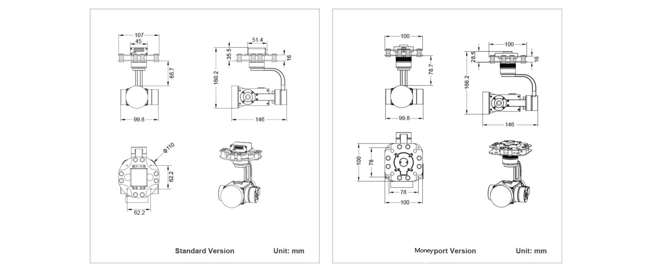 China Moneypro ZIR50T Professional 3-axis High-precise FOC Program with Powerful 50mm Thermal Imager Camera
